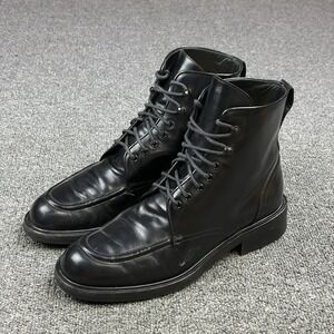 Gucci Black Polished Leather Combat Ankle Boots Moc Toe Italy Womens 6.5 B